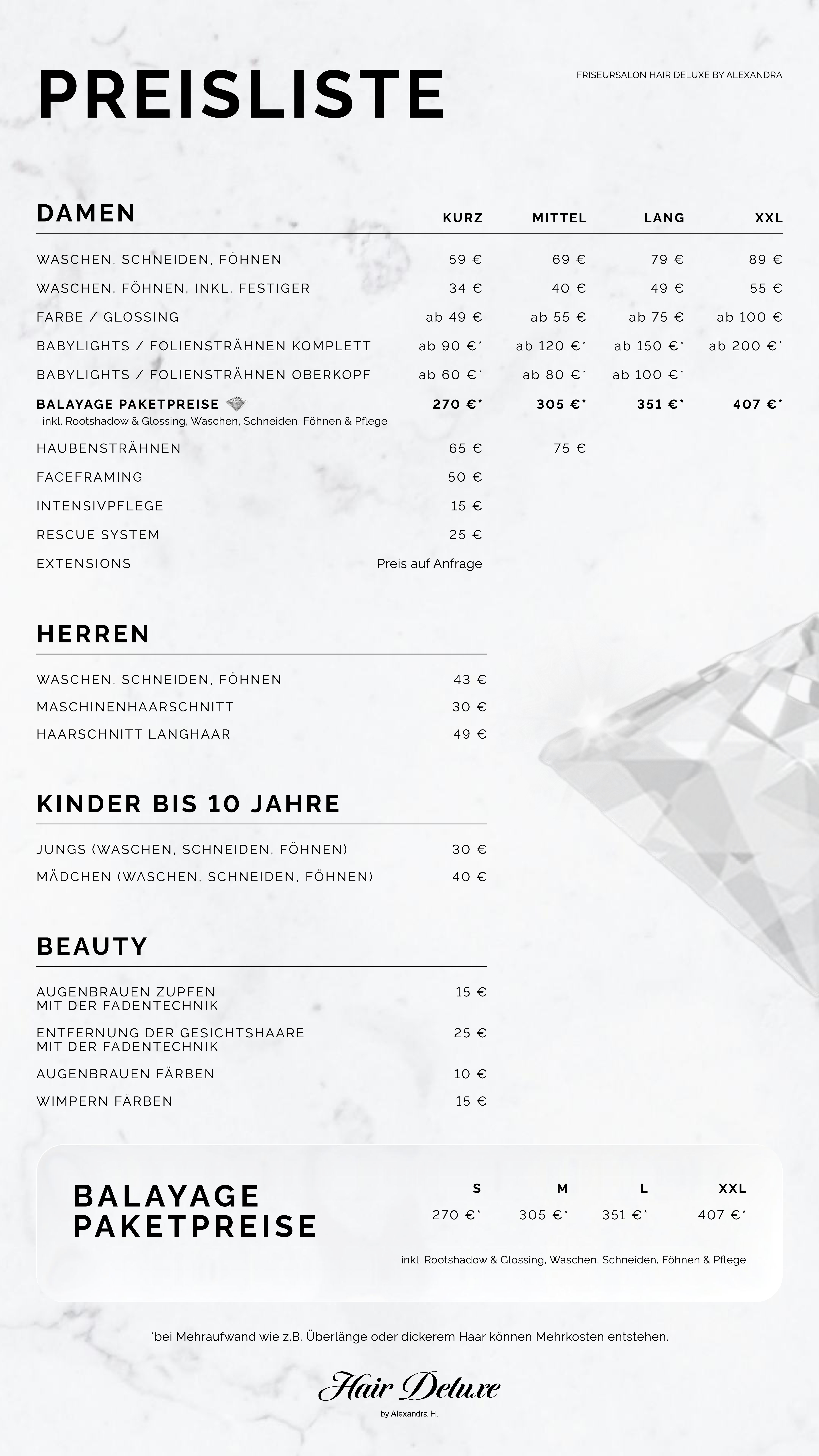 Preisliste Hair deluxe Lingenfeld